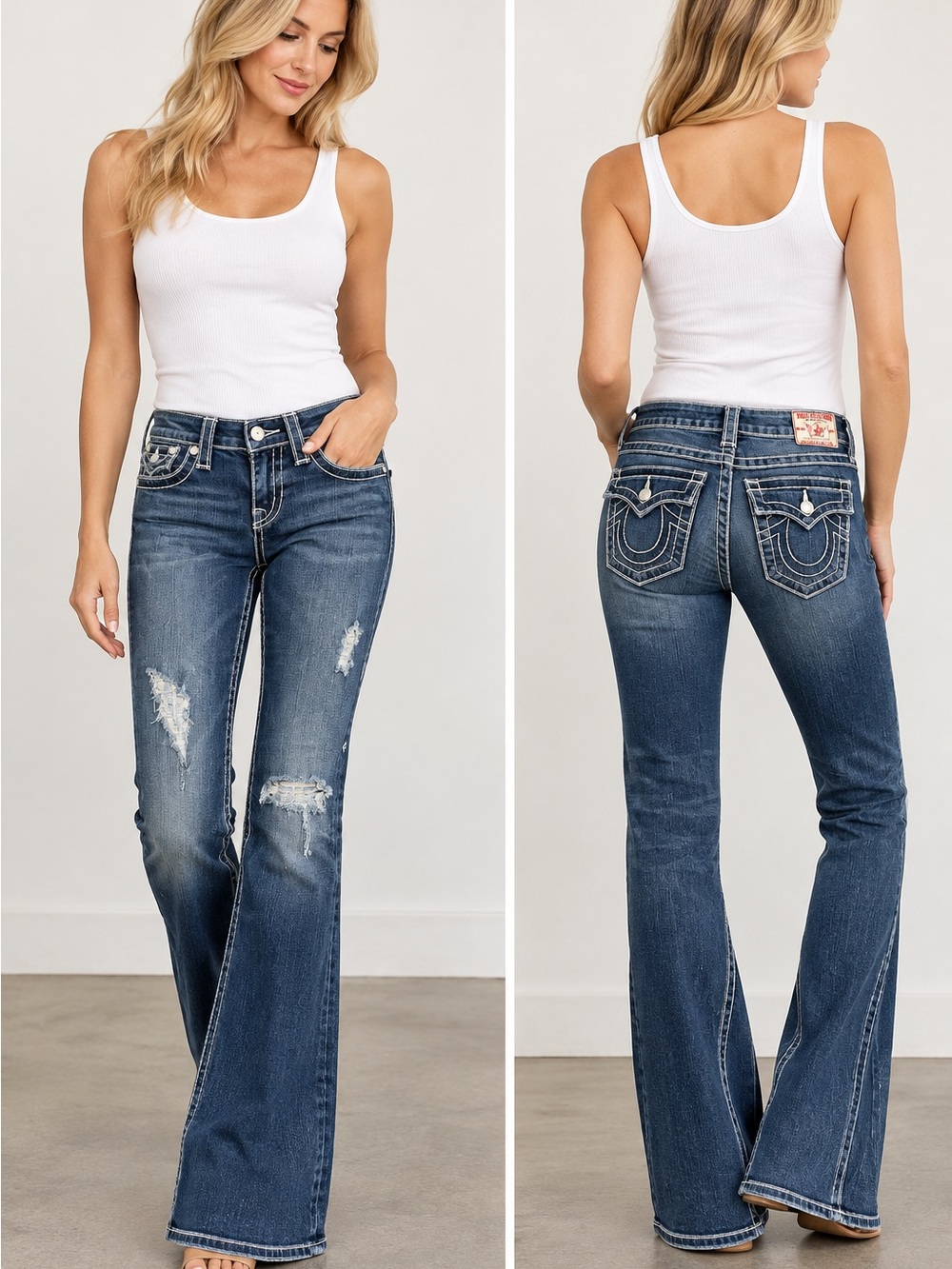 Y2K Distressed True Religion Joey Disco Dark Blue Women's Bootcut Jeans 26